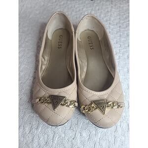 GUESS FLAT SHOES WOMEN BEIGE GUESS F GENNA LOGO SIZE 7.5 Ballerina Style Round